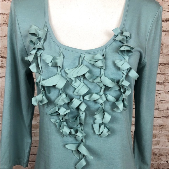 Spense Sz Lg Scoop Neck 3/4 Sleeve Curly Frill Top Blue NWT - Picture 4 of 8